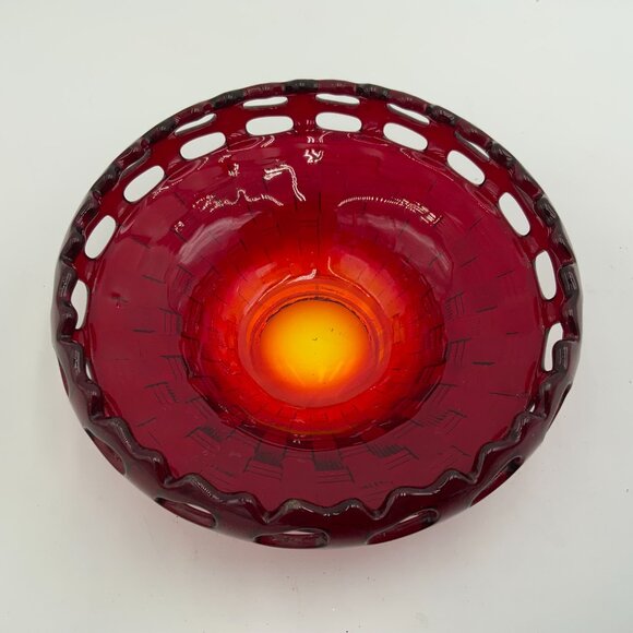 Fenton Glass 2 Row Open Edge Ruby Amberina Basket Weave Bowl. 6" dia. X 2.5" h. - Picture 4 of 8